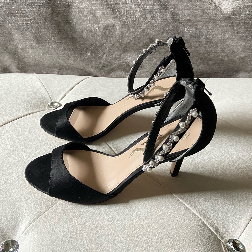Nina black heels with jewel ankle straps